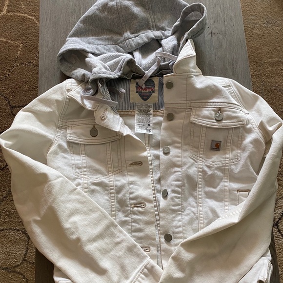 carhartt white denim jacket